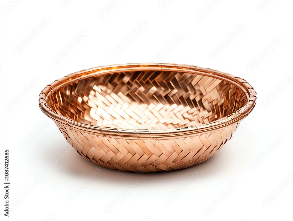 A beautifully woven copper bowl on a white isolate background. A beautifully woven copper bowl on a white isolate background.