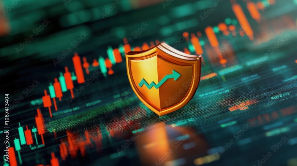 Digital shield icon overlaid on stock market graph, symbolizing security and growth in finance. Digital shield icon overlaid on stock market graph, symbolizing security and growth in finance.