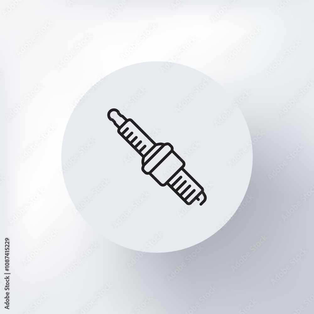 Minimalist spark plug icon in a circle on a light gray background. Minimalist spark plug icon in a circle on a light gray background.