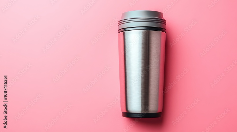 Top View Shot of a Stainless Steel Travel Mug Ideal for Marketing, Branding, and Lifestyle Blogs Showcasing Portable Drinkware Top View Shot of a Stainless Steel Travel Mug Ideal for Marketing, Branding, and Lifestyle Blogs Showcasing Portable Drinkware