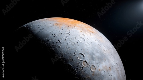 Dramatic high contrast photograph showcasing the textured rugged surface of the moon s craters captured through a powerful telescope to reveal the depth photo