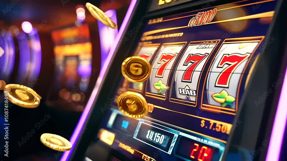 A glowing slot machine screen displays a jackpot, with golden coins and chips spilling out in all directions, radiating the joy of a huge casino win. A glowing slot machine screen displays a jackpot, with golden coins and chips spilling out in all directions, radiating the joy of a huge casino win.