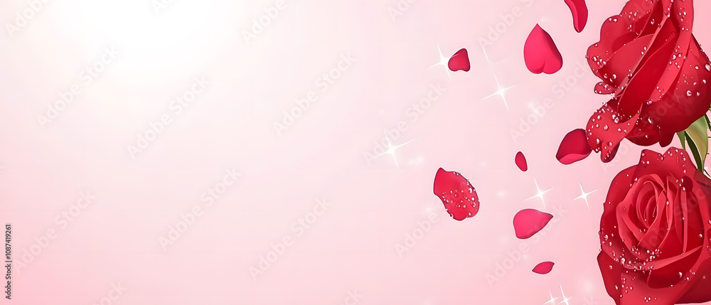 Natural macroshot of botanical set as commercial style, a beautiful arrangement of red roses with falling petals set against a soft pink background, symbolizing love and romance.
Natural macroshot of botanical set as commercial style, a beautiful arrangement of red roses with falling petals set against a soft pink background, symbolizing love and romance.