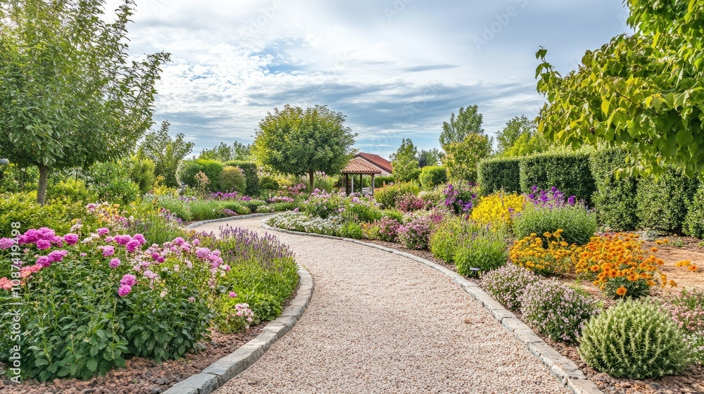 Fototapeta premium Charming Garden Pathway with Winding Walkway