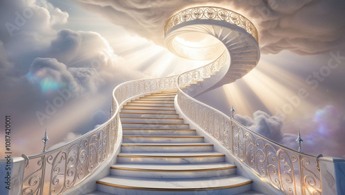 staircase and gate in heaven in the clouds, symbol of paradise