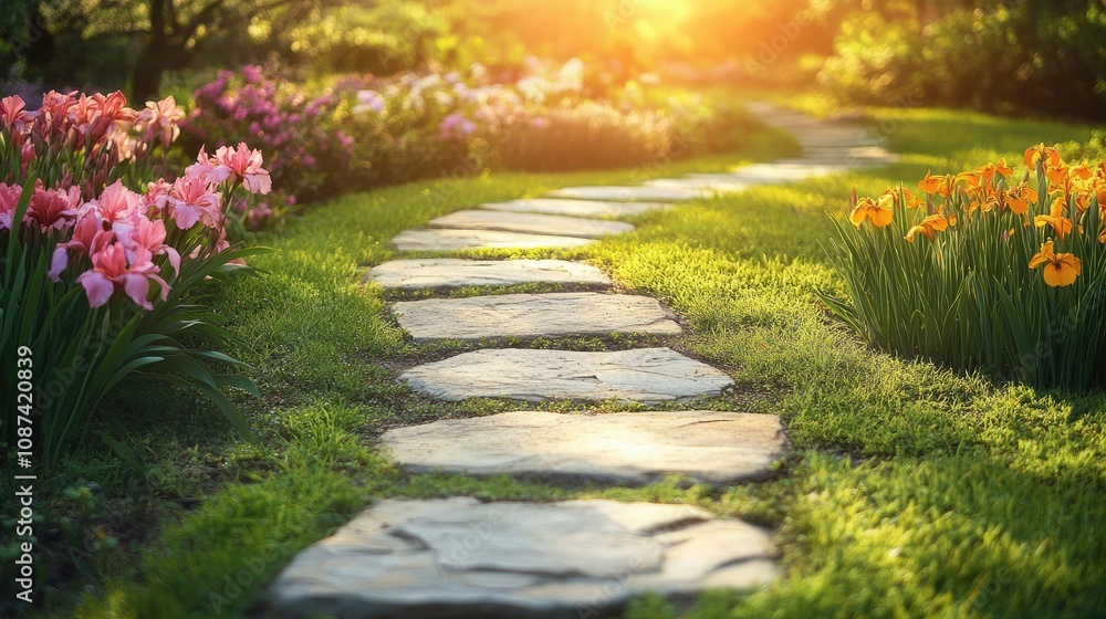 Serene Curved Pathway in a Botanical Garden Serene Curved Pathway in a Botanical Garden