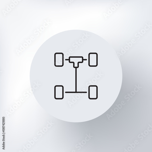 Minimalist car axle icon in a circle on a light gray background.