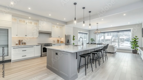 Modern Farmhouse Kitchen Island and White Cabinets