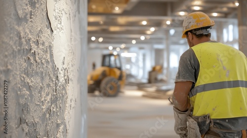 Construction Worker in Building Interior During Renovation