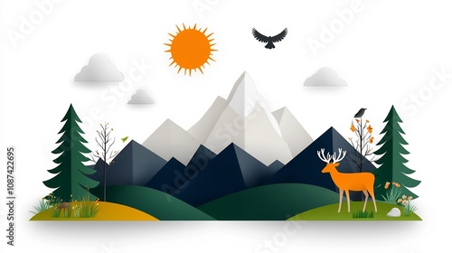 Flat design of a forest conservation certificate featuring icons representing protected species sustainable harvesting and community involvement photo