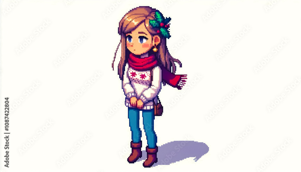 Illustration against light background with space for text, pixel art style Illustration against light background with space for text, pixel art style