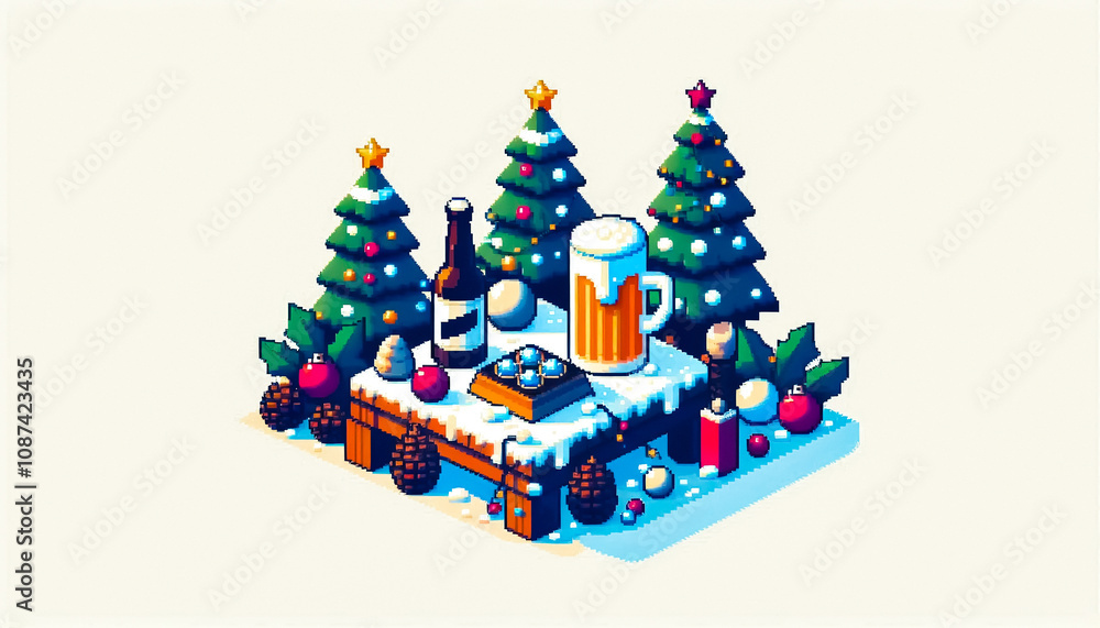Illustration against light background with space for text, pixel art style Illustration against light background with space for text, pixel art style