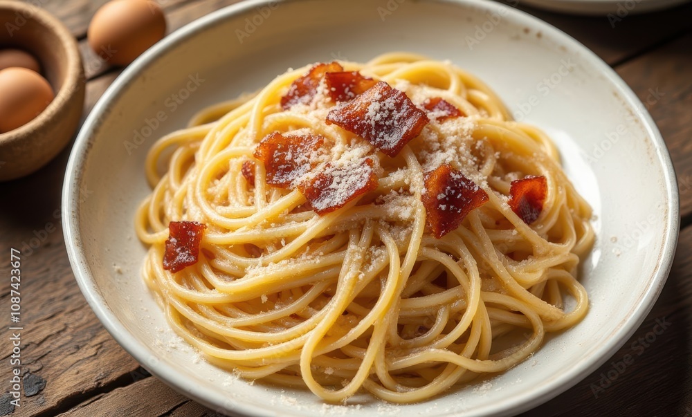 Delicious spaghetti with crispy bacon bits Delicious spaghetti with crispy bacon bits