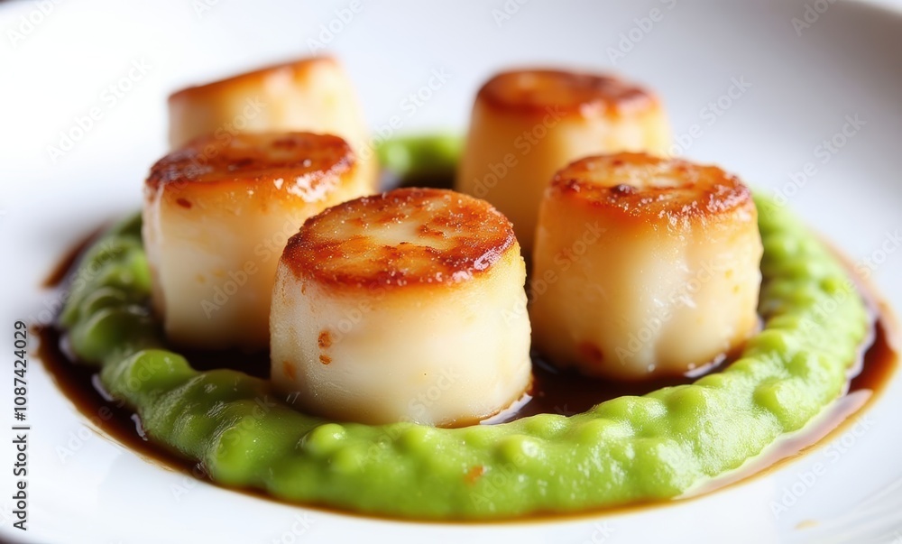 Delicious scallops with pea puree Delicious scallops with pea puree