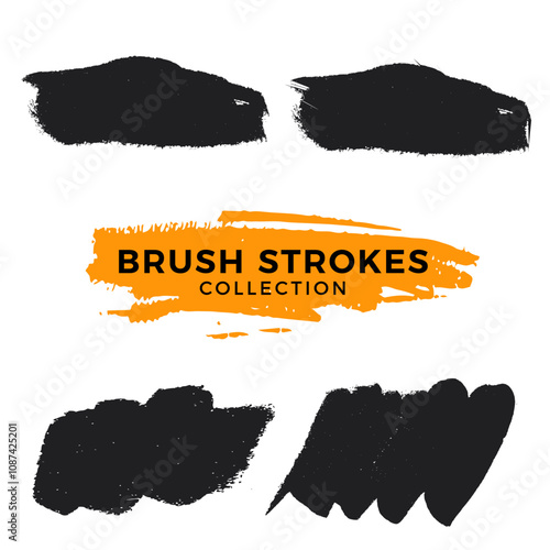 Black paint brush strokes vector art isolated on a white background.
