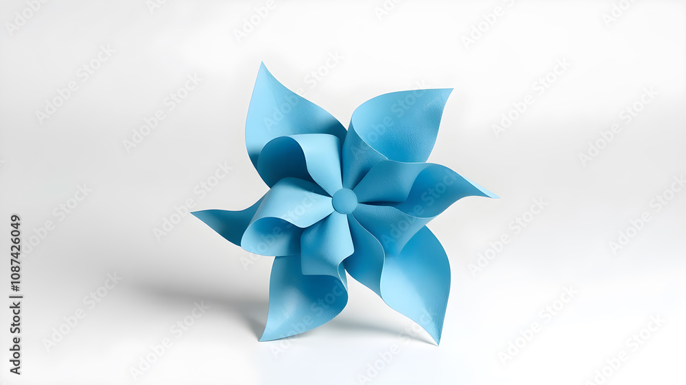 Blue pinwheel or windmill paper origami isolated on white background simple starter craft for kids for weekend entertain. Blue pinwheel or windmill paper origami isolated on white background simple starter craft for kids for weekend entertain.
