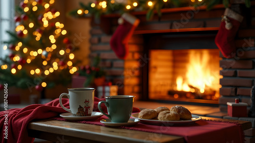 Wallpaper Mural Cozy Fireplace Scene with Family Enjoying Christmas Comfort and Cheer Torontodigital.ca