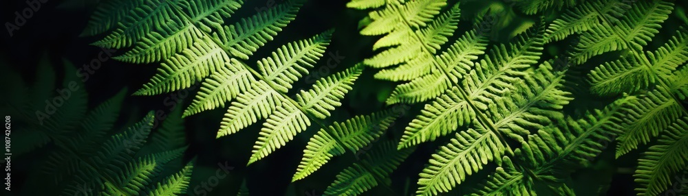 Textured fern leaves under soft shadow play, a symphony of light and nature, Botanical Textured fern leaves under soft shadow play, a symphony of light and nature, Botanical