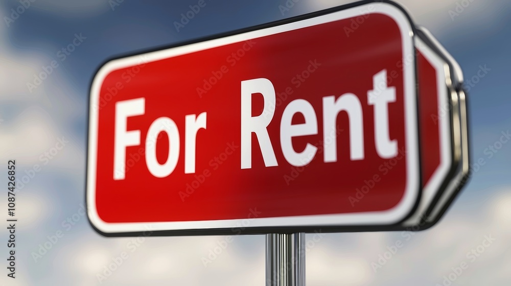 Red For Rent Sign on White Background Red For Rent Sign on White Background