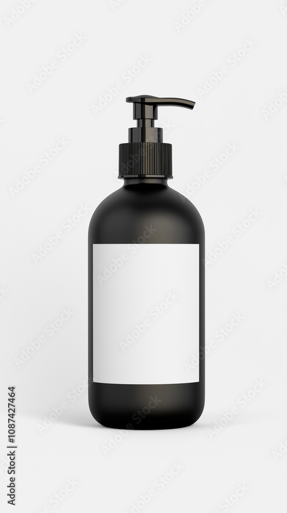 Black pump bottle with blank label Black pump bottle with blank label