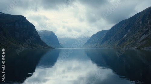 Serene fjord landscape with cloudy skies