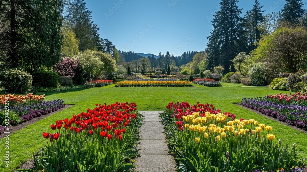 Obraz premium Colorful Flower Beds in Scenic Landscape