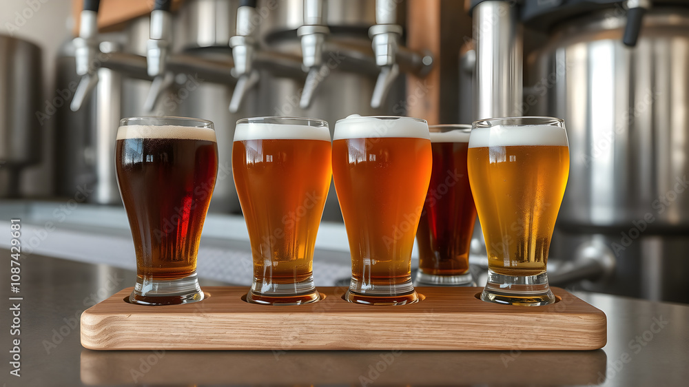 Glasses of light and dark beer on a pub background. draft beer, craft beer, imported beer Glasses of light and dark beer on a pub background. draft beer, craft beer, imported beer