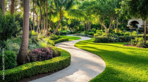 Tranquil Tropical Garden Pathway in Nature