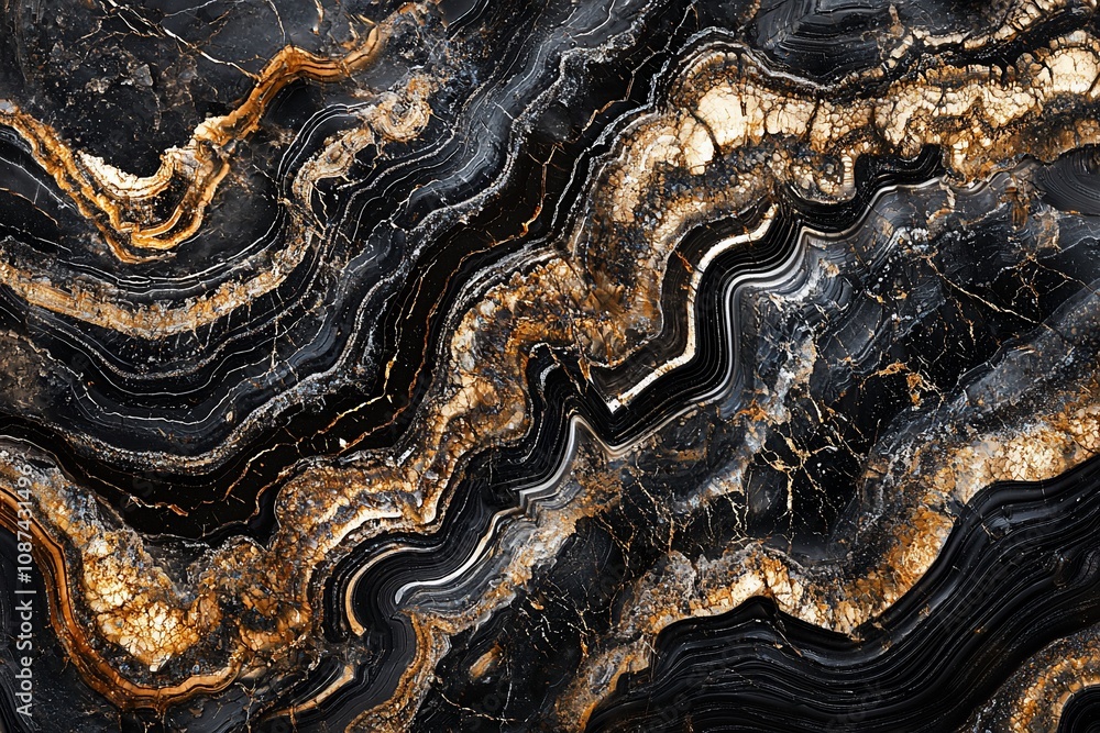 Fototapeta premium Elegant Black and Gold Marble Texture with Fluid Patterns
