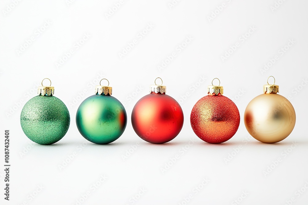 Row of colorful Christmas baubles on white Row of colorful Christmas baubles on white