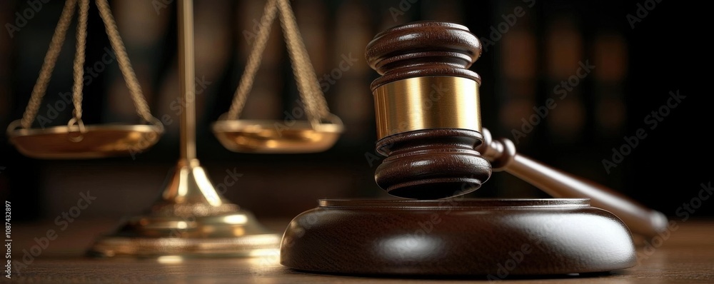 A close-up of a gavel resting on a wooden block, symbolizing justice and the legal system, with scales of justice in the background. A close-up of a gavel resting on a wooden block, symbolizing justice and the legal system, with scales of justice in the background.