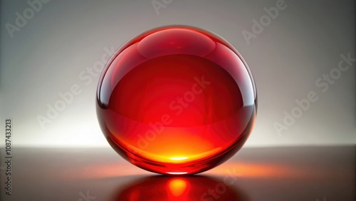 A perfectly round red glass sphere reflects a soft light on a table top. The sphere's smooth surface is illuminated by a warm, golden glow, creating a striking contrast against the gray background. Free Download A perfectly round red glass sphere reflects a soft light on a table top. The sphere's smooth surface is illuminated by a warm, golden glow, creating a striking contrast against the gray background. - GFXLoad