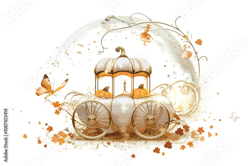 Elegant Cinderella's Carriage in White and Gold Pumpkin Design