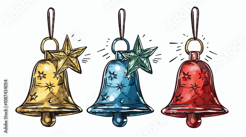 Hand-Drawn Christmas Hanging Bell Vector Illustration