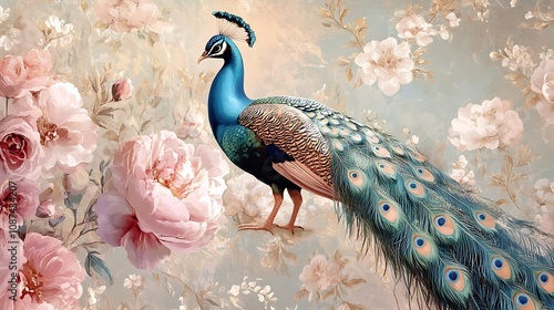 Wallpaper background interior wall home decor 3d flower peacock