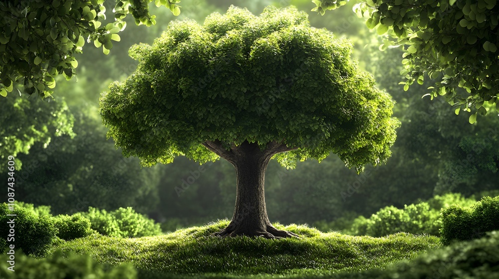Obraz premium Earth with a lush tree canopy, symbolizing the harmonious balance needed for sustainable living.