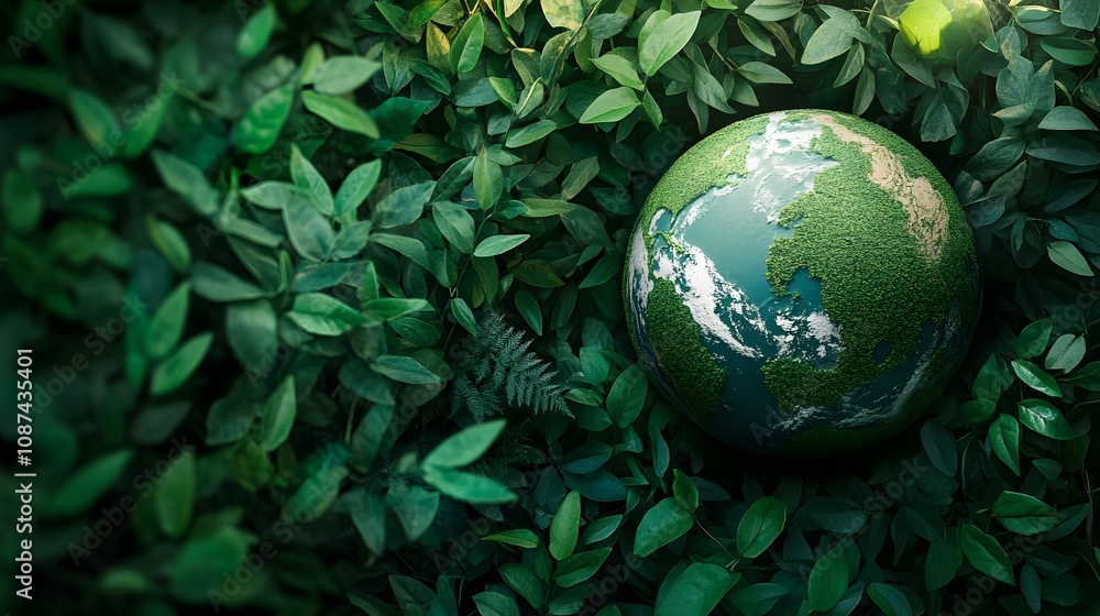 Earth covered in green foliage, symbolizing a sustainable approach to environmental care. Earth covered in green foliage, symbolizing a sustainable approach to environmental care.