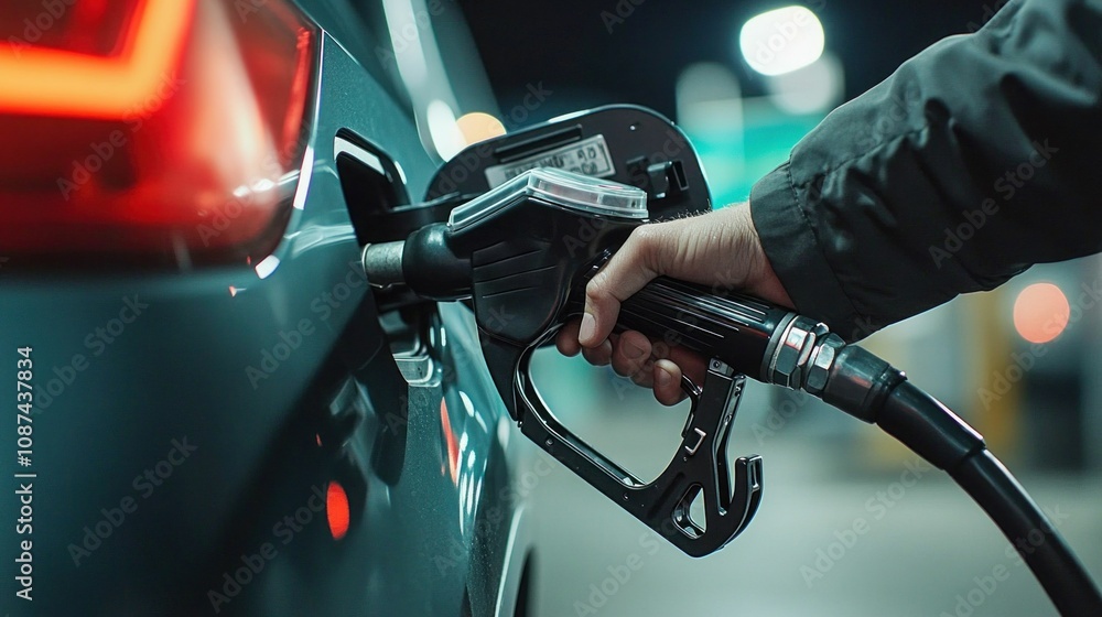 Refueling Car at Gas Station with Fuel Pump Refueling Car at Gas Station with Fuel Pump