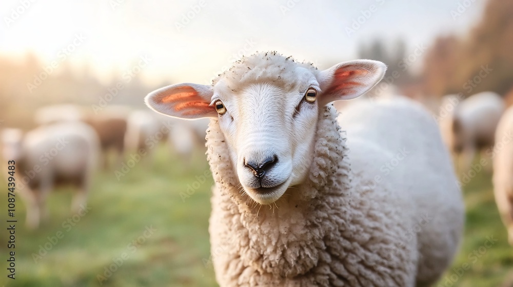 Shepherd herding a flock of fluffy sheep across a lush grassy field in a picturesque countryside landscape Tranquil natural setting with rolling hills blue sky and warm sunlight creating a serene Shepherd herding a flock of fluffy sheep across a lush grassy field in a picturesque countryside landscape Tranquil natural setting with rolling hills blue sky and warm sunlight creating a serene