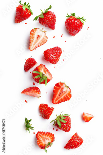 Wallpaper Mural Fresh strawberries suspended in mid-air, with pieces dynamically scattered around, isolated on a white background. Torontodigital.ca