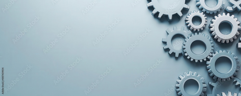 Business innovation symbol with gears and solution icons, professional layout, 3D illustration Business innovation symbol with gears and solution icons, professional layout, 3D illustration