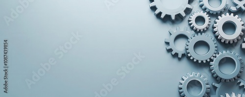 Business innovation symbol with gears and solution icons, professional layout, 3D illustration