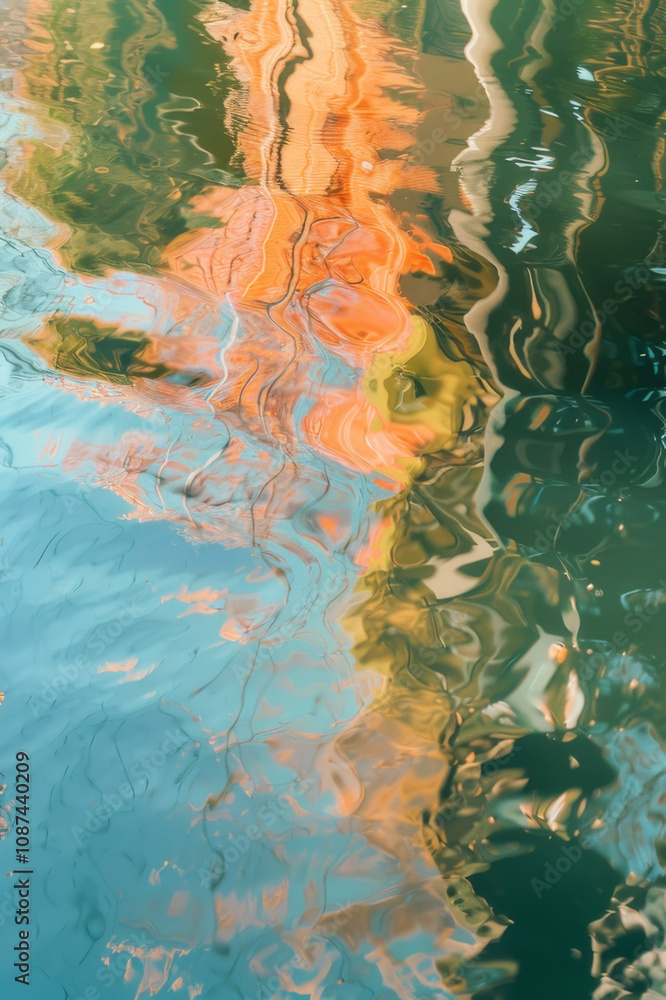 Naklejka premium Stunning orchids with vibrant colors reflected in water against a dark background, creating a mesmerizing visual effect.