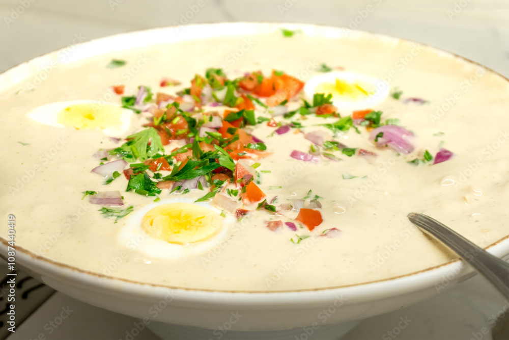 Turkish Cold Soup Cacik Close-Up Turkish Cold Soup Cacik Close-Up