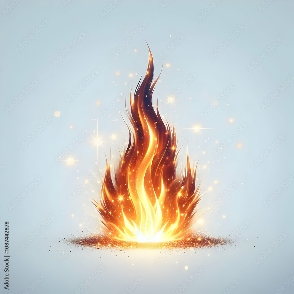 Fire and spark icon isolated concept as A simple but bold icon of a fire flame with radiant sparks surrounding it isolated on a clean white background for clarity and focus. in Photo Stock Concept Fire and spark icon isolated concept as A simple but bold icon of a fire flame with radiant sparks surrounding it isolated on a clean white background for clarity and focus. in Photo Stock Concept