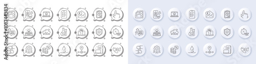 Euro money, 360 degree and Waterproof line icons. White pin 3d buttons, chat bubbles icons. Pack of Cyber attack, Chemistry lab, Cursor icon. 5g cloud, Approved shield, Quick tips pictogram. Vector