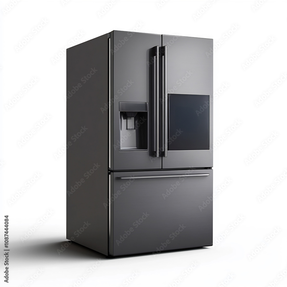 Sleek and Intelligent Smart Refrigerator on White Background Sleek and Intelligent Smart Refrigerator on White Background
