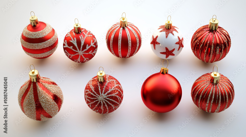The toys are detailed with shiny surfaces and intricate designs, emphasizing holiday cheer. The toys are detailed with shiny surfaces and intricate designs, emphasizing holiday cheer.
