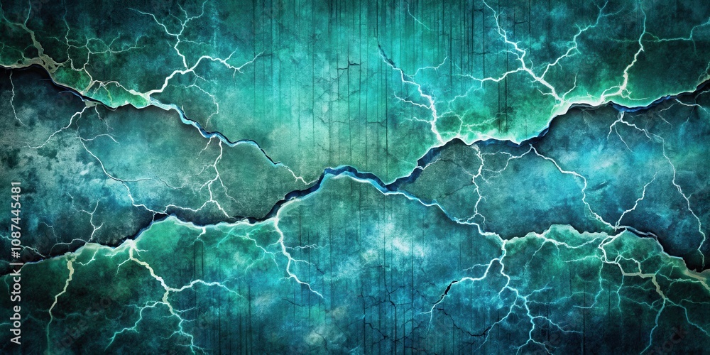 Abstract grunge background with a cracked surface and lightning bolt patterns in shades of blue and green. Abstract grunge background with a cracked surface and lightning bolt patterns in shades of blue and green.