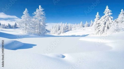 Wallpaper Mural Winter sunrise over snow-covered pine trees, casting long shadows and warm light across the pristine snowy landscape. Torontodigital.ca